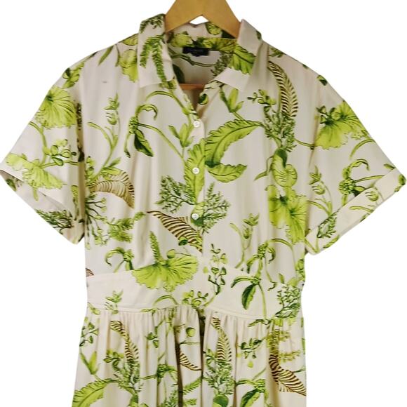 Talbots Petites SZ M Modern Poplin Smocked Midi Dress In Branching Floral - Picture 6 of 10